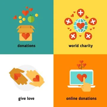 Charity and donation, social help services, volunteer work, non profit Stock Illustration