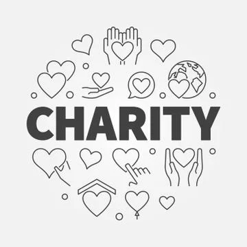 Charity and donation vector circular line illustration Stock Illustration