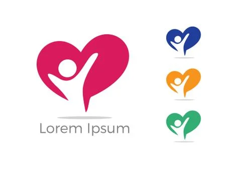 Charity and support logo icon, kids in heart vector. Stock Illustration