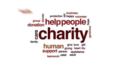 Charity animated word cloud, text design animation. Stock Footage 79658740