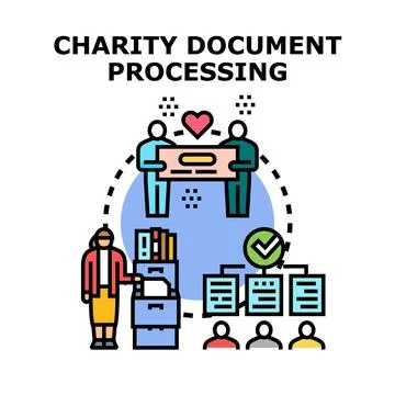 Charity document processing concept facilitating organization and support Illustrazione stock