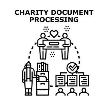 Charity document processing concept facilitating organization and support Stock Illustration