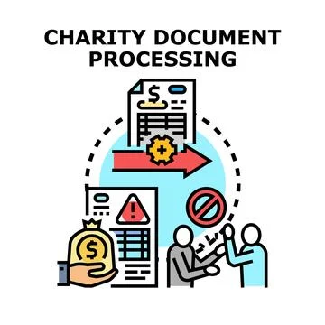 Charity document processing concept illustration vector Stock Illustration