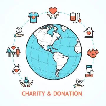 Charity Donation with Map Globe. Vector イラスト素材