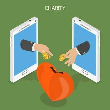 Charity flat isometric low poly vector concept. Stock Illustration