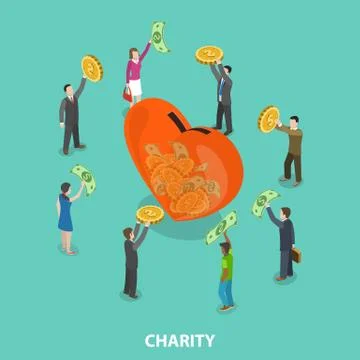 Charity flat isometric vector concept Stock Illustration