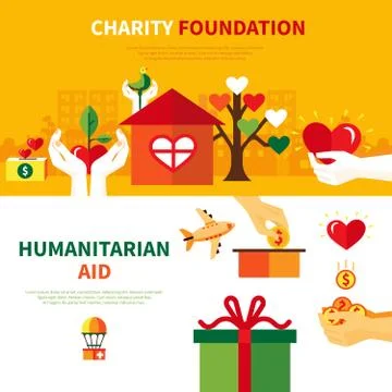 Charity Foundations 2 Flat Banners Set Stock Illustration