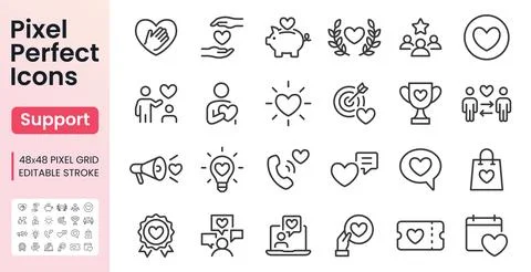 Charity line icon set. Customer care, help, community support, donation, loyalty Illustrazione stock