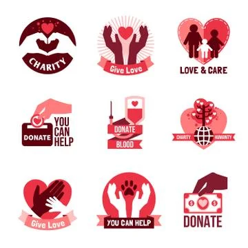 Charity Logo Emblems Set Illustration