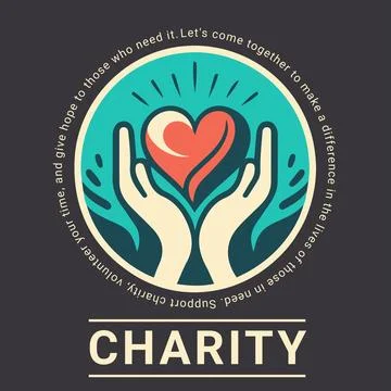 Charity logo flat template two open hands with a heart Stock Illustration