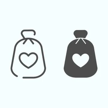 Charity Money line and solid icon. Bag with heart on a material vector Stock Illustration