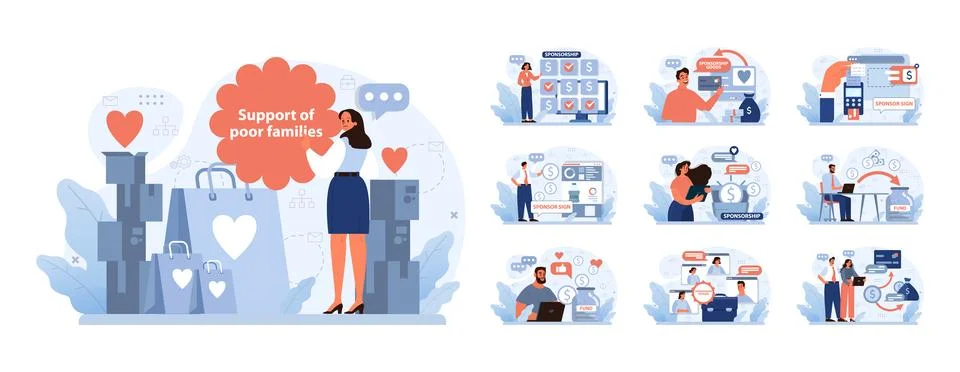 Charity Support Set. Flat vector illustration Stock Illustration