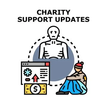 Charity support updates providing aid to poor people Stockillustratie