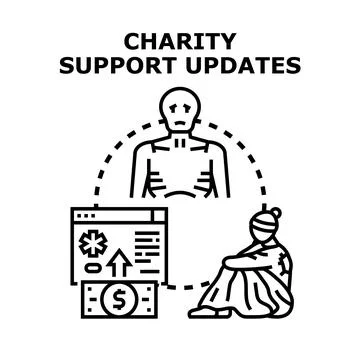 Charity support updates providing aid to poor people Stockillustratie