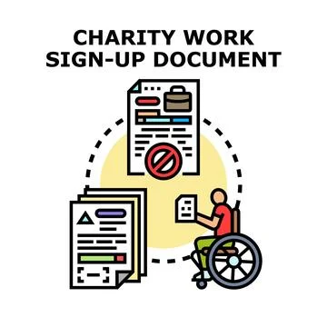 Charity work sign up document choosing volunteer activity Stock Illustration