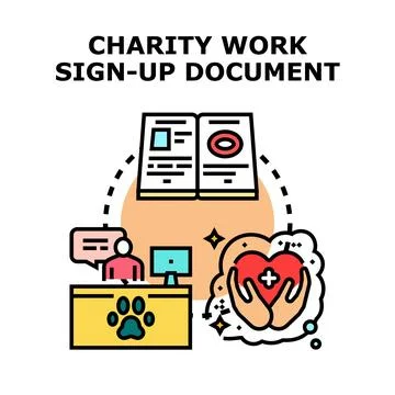 Charity work sign up document for volunteer support Illustrazione stock