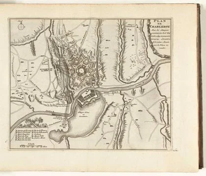 Charleroi siege map, 1693; Plan the Charleroy Avec Les Attaques CommencÃ e.. Stock Photos