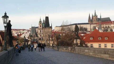 Charles bridge and the castle of Prague Stock Footage 132329463