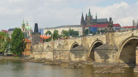 Charles bridge and castle view, prague, czech republic, timelapse, 4k Stock Footage 58670973