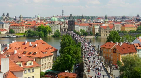 Charles bridge and castle view, prague, zoom in, timelapse, 4k Video stock 58672660
