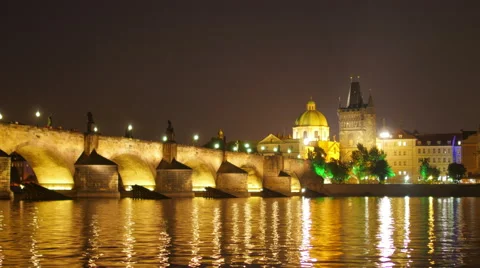 Charles bridge and castle view, prague, zoom in, timelapse, 4k Stock Footage 58675925