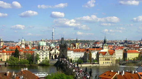 Charles Bridge and Old Town in Prague, Czech Republic time lapse Stock Footage 4280555
