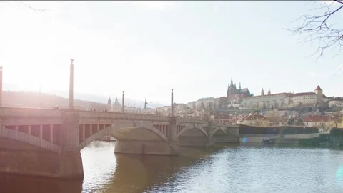 Charles Bridge and Prague Castle view, Czech Republic Stock Footage 240352754