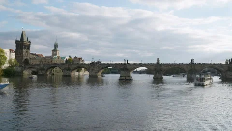 Charles bridge from the boat Stock Footage 253401256