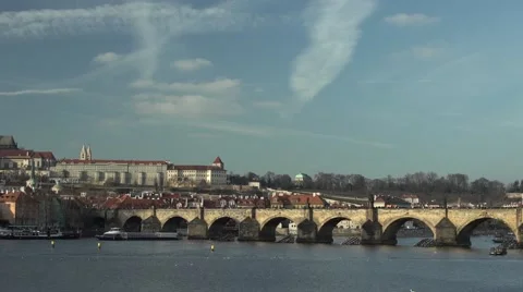 Charles Bridge at Day with Vltava River Stock Footage 59520972