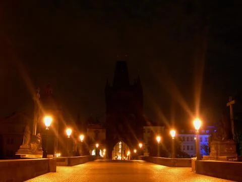 Charles bridge in deep night Stock Photos