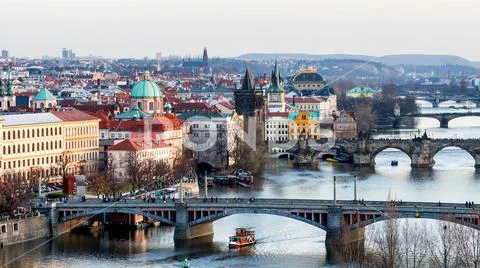 Charles Bridge (Karluv Most) and Old Town Tower, the most beautiful bridge .. Stock Photos