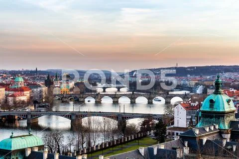 Charles Bridge (Karluv Most) and Old Town Tower, the most beautiful bridge .. Stock Photos