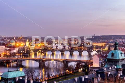 Charles Bridge (Karluv Most) and Old Town Tower, the most beautiful bridge .. Stock Photos