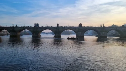 Charles Bridge Medieval Stone Arch Bridge Stock Footage 221190905