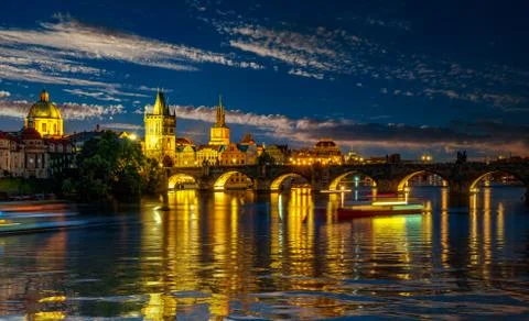 Charles Bridge at night Stock Photos