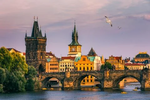 Charles Bridge, Old Town and Old Town Tower of Charles Bridge, Prague, Czech  Stock Photos