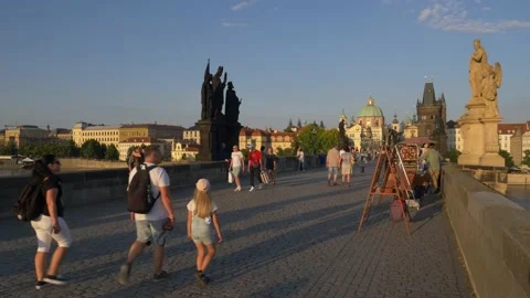 Charles Bridge or Karluv Most in Prague in the Early Morning Stock Footage 157039775