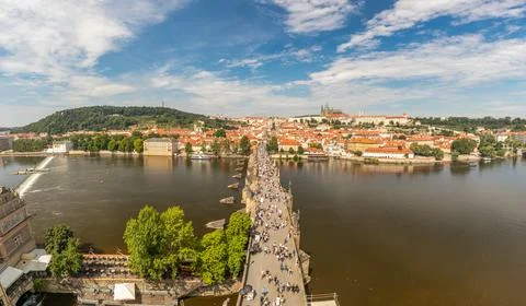 Charles Bridge over the Vltava River, Hradcany, Castle, Prague, Czech Republic Stock Photos