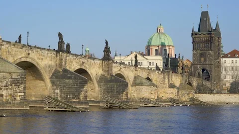 Charles Bridge In Prague, Czech Republic Stock Footage
