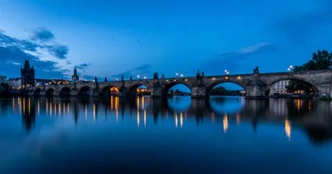 Charles Bridge in Prague at dawn Stock Photos