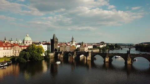 Charles Bridge in Prague during sunset Stock Footage 250002963