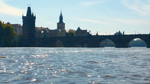 Charles bridge in prague reflecting on river Stock Footage 306599522