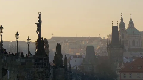 Charles Bridge Prague at sunset 動画素材 74784533
