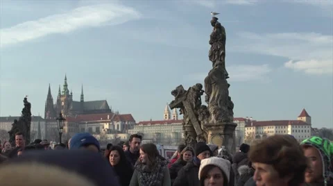 Charles Bridge in Prague Timelapse with Crowd Stock Footage 59055324
