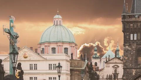 Charles bridge statues in Prague Stock Photos