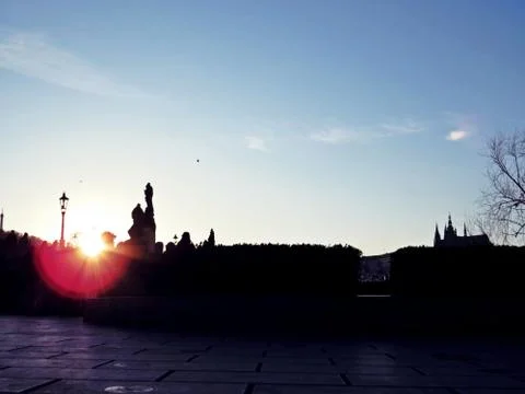 Charles Bridge at Sunset Stock Photos