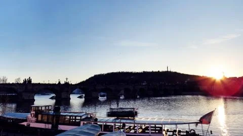 Charles Bridge at Sunset Stock Photos