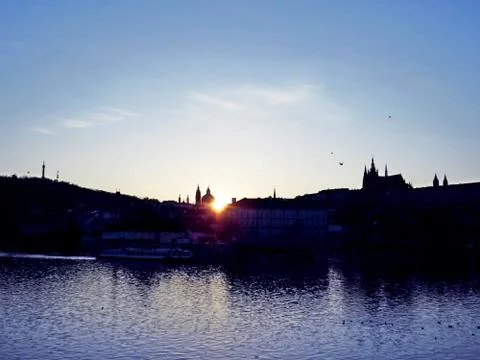 Charles Bridge at Sunset Stock Photos