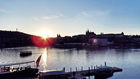 Charles Bridge at Sunset Stock Photos