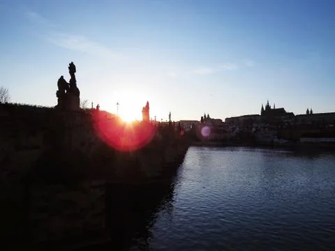 Charles Bridge at Sunset Stock Photos
